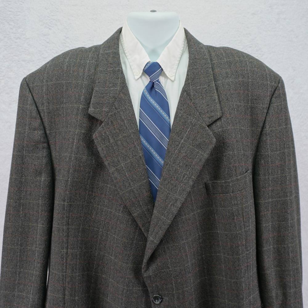 S. Cohen Wool Tweed Sport Coat Green Blue W/‎ Red Green Orange Windowpane 56R